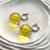 Серебряные серьги шары с граненым прозрачным янтарем