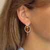 Серебряные овальные серьги с коньячным янтарем